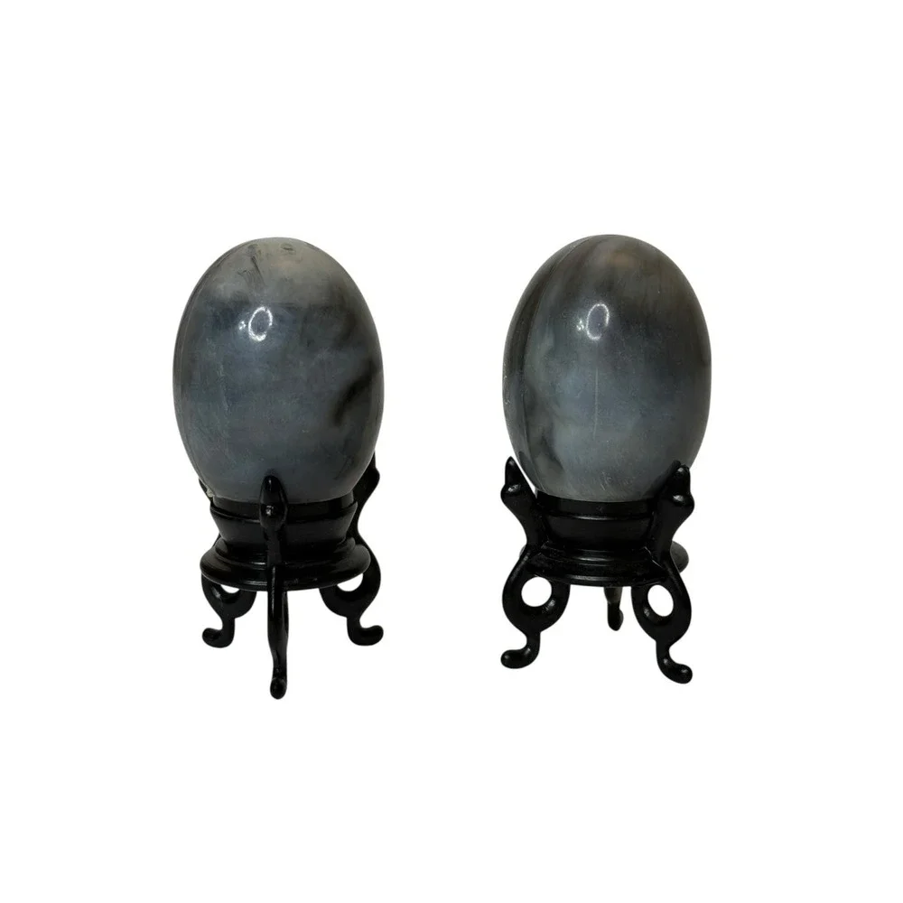 Vintage Asian‎ Hong Kong Etched Design Plastic Egg Salt Pepper Shaker Set